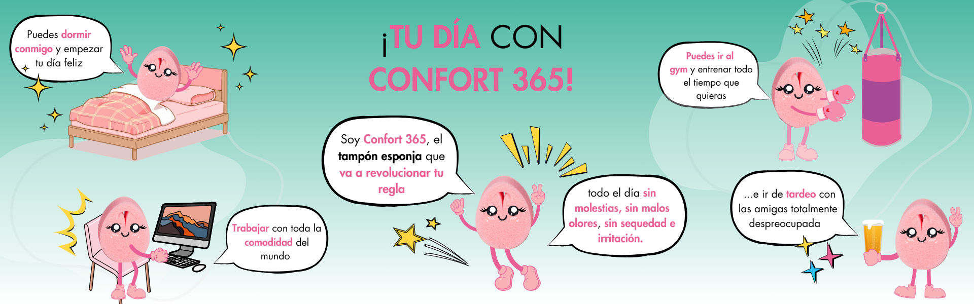 deporte con la regla, tampón confort 365, esponja confort 365, deporte menstruación,, evax, tampón, banner, tu dia a dia con confort 365